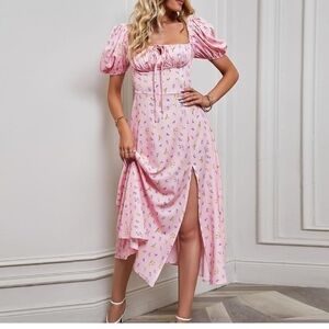 KUTUMAI Puff Sleeve Floral Long Dress